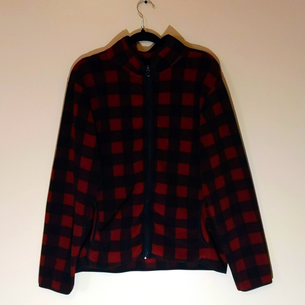 Private Member| Red & Black Plaid Hunter's Print Zippered Sweater